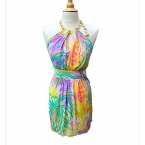 Rare Vintage Milly of New York floral dress gold chain neck size medium